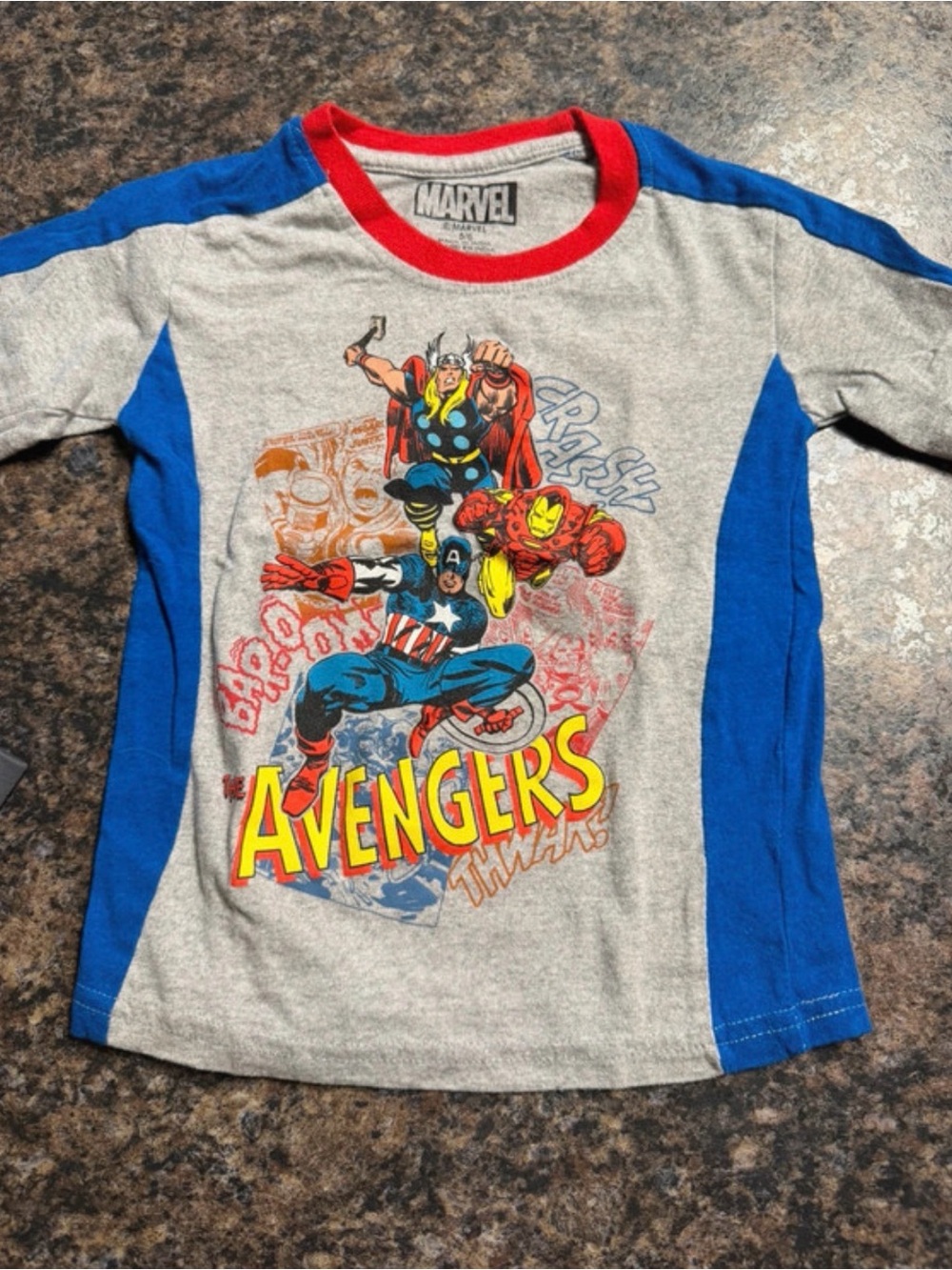 Marvel Avengers Gray Tee with Blue Panels and Red Trim